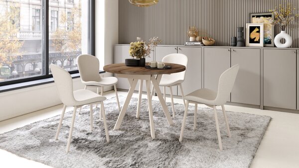 Mazzoni ALMO Nuc Elegant/picioare bej - MASĂ ROTUNDĂ EXTENSIBILĂ CU PICIOARE ÎN FORMĂ DE Y STIL LOFT PENTRU SALON/SUFRAGERIE