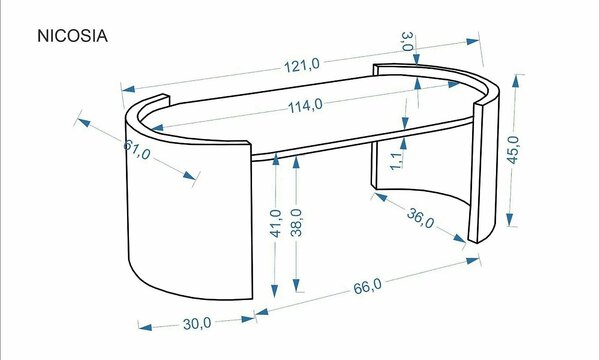 Masuta cafea NICOSIA, bej/nuc, piatra sinterizata, 121x61x45 cm