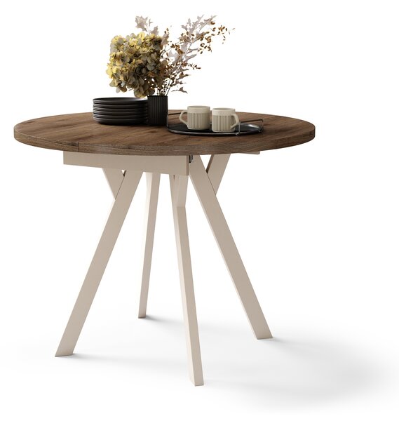 Mazzoni ALMO Nuc Elegant/picioare bej - MASĂ ROTUNDĂ EXTENSIBILĂ CU PICIOARE ÎN FORMĂ DE Y STIL LOFT PENTRU SALON/SUFRAGERIE