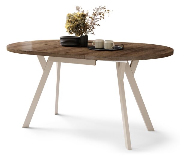 Mazzoni ALMO Nuc Elegant/picioare bej - MASĂ ROTUNDĂ EXTENSIBILĂ CU PICIOARE ÎN FORMĂ DE Y STIL LOFT PENTRU SALON/SUFRAGERIE