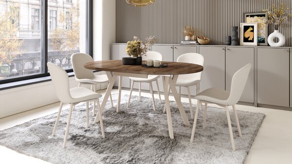Mazzoni ALMO Nuc Elegant/picioare bej - MASĂ ROTUNDĂ EXTENSIBILĂ CU PICIOARE ÎN FORMĂ DE Y STIL LOFT PENTRU SALON/SUFRAGERIE
