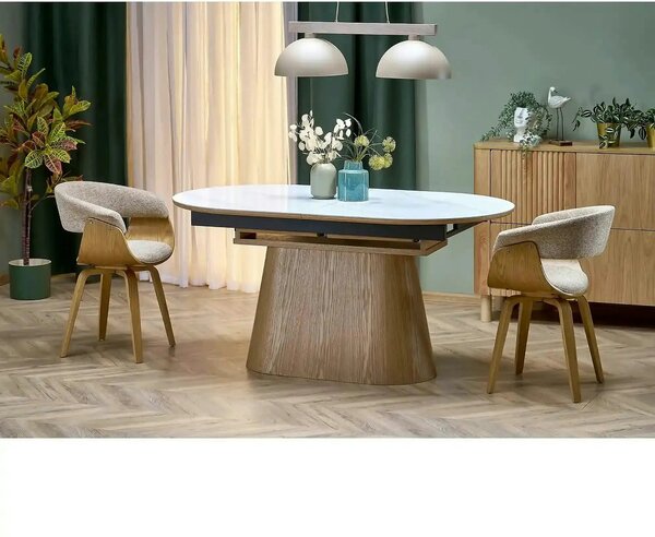 Masa extensibila SIRIUS, alb/stejar natural, 160/240x90x77 cm