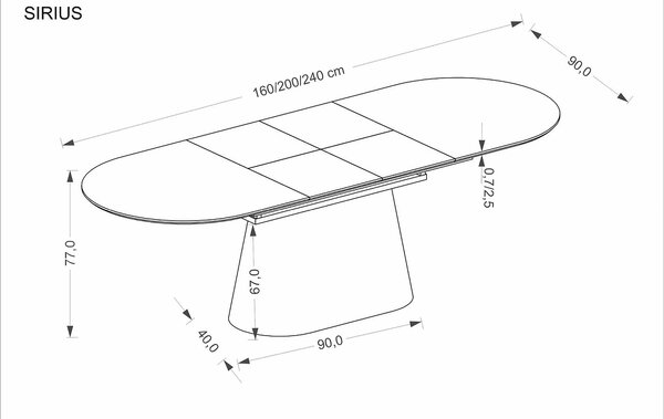Masa extensibila SIRIUS, alb/stejar natural, 160/240x90x77 cm