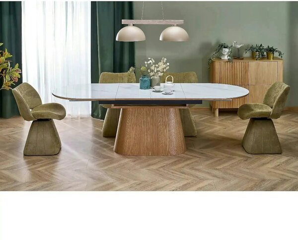 Masa extensibila SIRIUS, alb/stejar natural, 160/240x90x77 cm