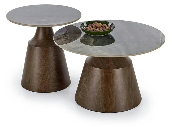 Set 2 masute cafea TOWER, maro cu efect de marmura/nuc