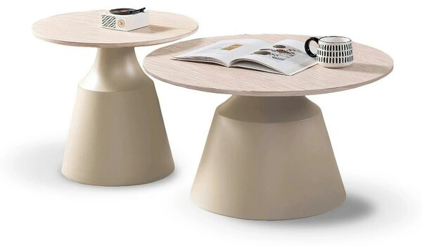 Set 2 masute cafea ZURICH, bej cu efect de piatra travertin/casmir