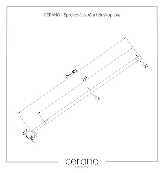 CERANO - Suport de duș rotund, Onyx telescopic - crom - 75-140 cm, CER-CER-423346