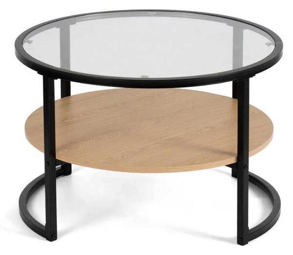 Măsuță de cafea neagră/în culoare naturală rotundă cu aspect de lemn de stejar ø 68 cm Zanu – Bonami Essentials