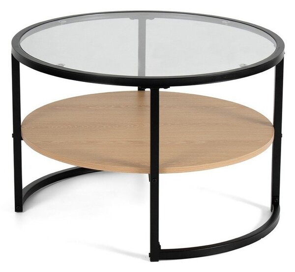 Măsuță de cafea neagră/în culoare naturală rotundă cu aspect de lemn de stejar ø 68 cm Zanu – Bonami Essentials