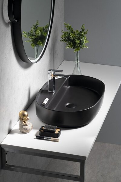 Isvea Isvea, chiuveta blat ceramica INFINITY OVAL, 60x40cm, negru mat, 10NF65060-2N