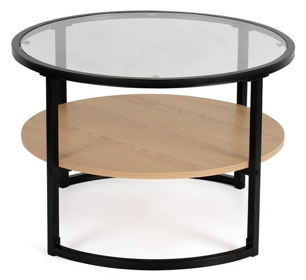 Măsuță de cafea neagră/în culoare naturală rotundă cu aspect de lemn de stejar ø 68 cm Zanu – Bonami Essentials