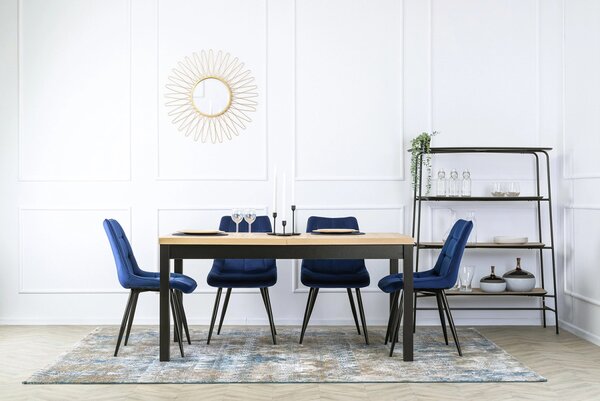 Set de dining HUGO, masă 160–230 cm, cu 4 scaune RIO albastru închis