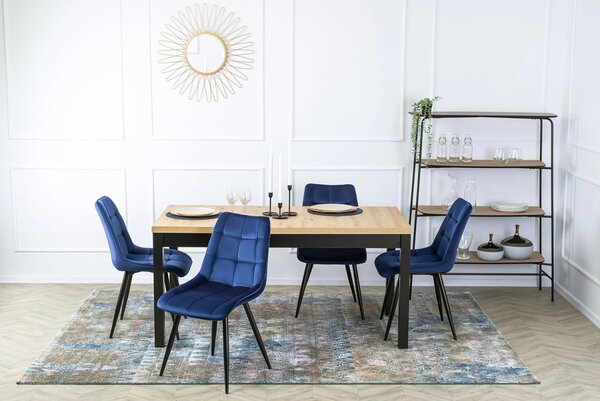 Set de dining HUGO, masă 160–230 cm, cu 4 scaune RIO albastru închis