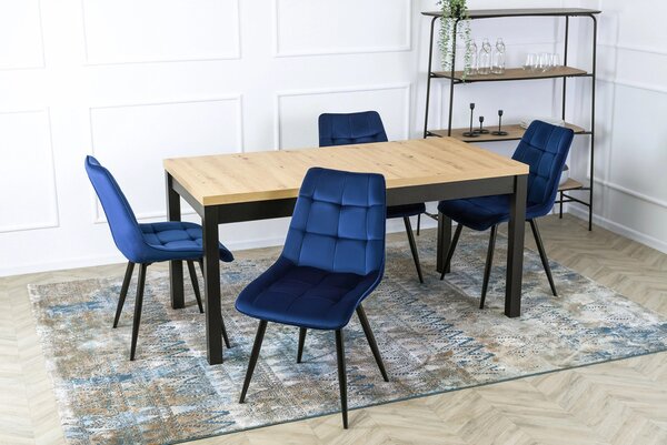 Set de dining HUGO, masă 160–230 cm, cu 4 scaune RIO albastru închis