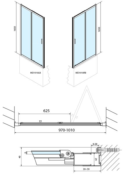 Polysan Polysan, usa de dus plianta DEEP BLACK 1000x1650mm, sticla transparenta, MD1910B