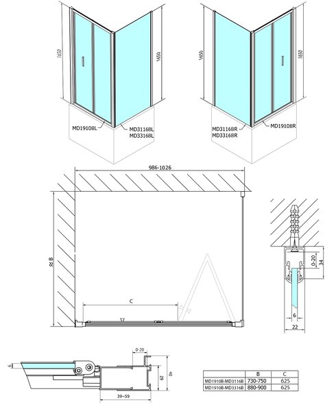 Polysan Polysan, usa de dus plianta DEEP BLACK 1000x1650mm, sticla transparenta, MD1910B
