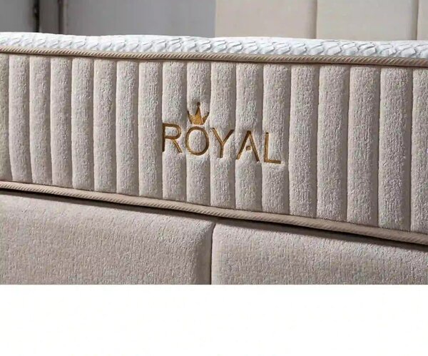 Pat ROYAL 160x200, stofa catifelata crem - Luna 21, cu somiera si spat