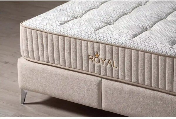 Pat ROYAL 160x200, stofa catifelata crem - Luna 21, cu somiera si spat