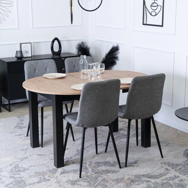 Set de dining HARRY, masă 102–142 cm, stejar Artisan/negru, cu 4 scaune ROBIN 2 gri