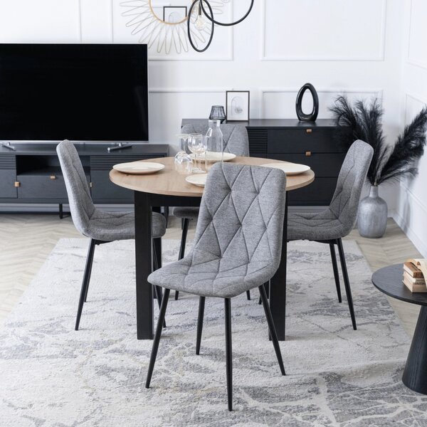 Set de dining HARRY, masă 102–142 cm, stejar Artisan/negru, cu 4 scaune ROBIN 2 gri