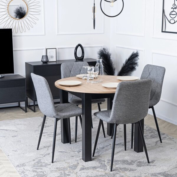 Set de dining HARRY, masă 102–142 cm, stejar Artisan/negru, cu 4 scaune ROBIN 2 gri