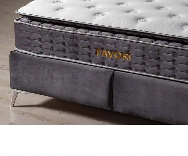 Pat FAVORI 160x200, stofa catifelata gri antracit - BF 16, cu somiera