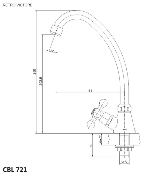 Mereo Mereo, Baterie chiuveta Stand, Retro Victoria, inaltime baterie 250 mm, crom, MER-CBL721