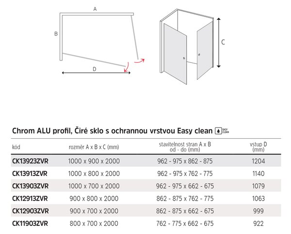 Mereo Mereo, cabină de duș Pivot, Novea, dreptunghi, ALU crom, sticlă transparentă, MER-CK11903ZVR
