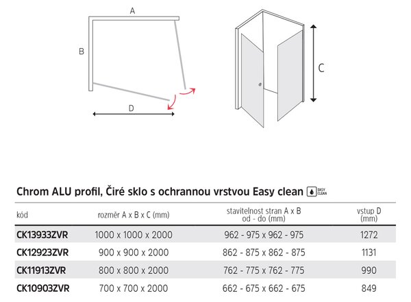 Mereo Mereo, cabină de duș cu pivot Novea, pătrată, crom ALU, sticlă transparentă, MER-CK10903ZVR