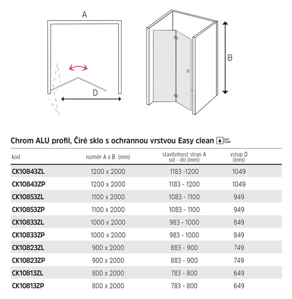 Mereo Mereo, usa de dus cu balamale, Novea, crom ALU, sticla transparenta, varianta dreapta, MER-CK10813ZP