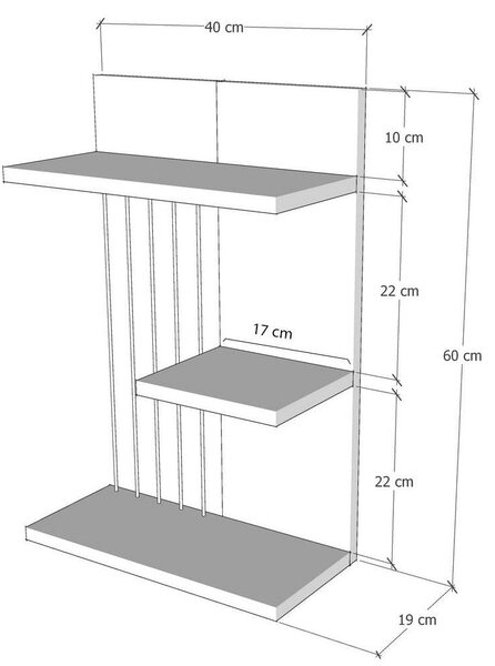 Raft KINIK, alb, PAL melaminat, 40x19x60 cm