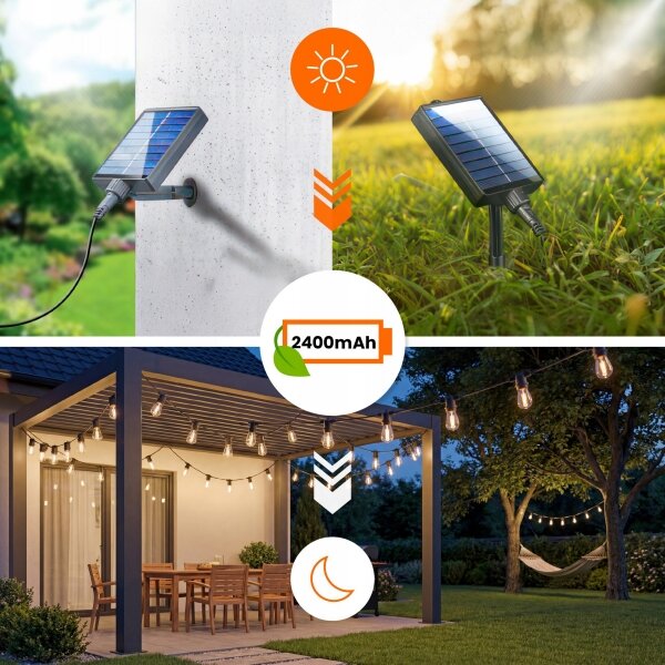 LED Stm ghirlandă decorativă solară 10xE27/3V USB 2400 mAh 10,62 m IP65 neagră + telecomandă