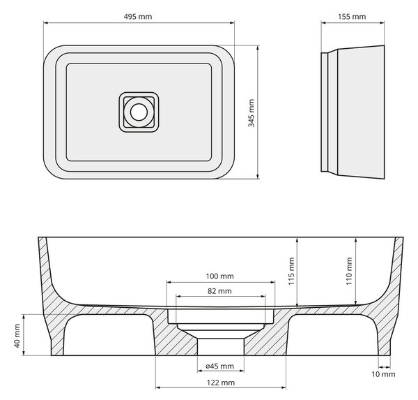 Polysan Polysan, lavoar pe blat BANERA SQUARE, marmura turnata, 50x36cm, alb, 14596