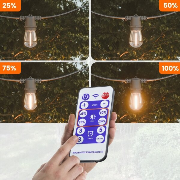 Ghirlandă decorativă LED solară reglabilă 20xE27/3V USB 2400 mAh 20,62 m IP65 negru + telecomandă