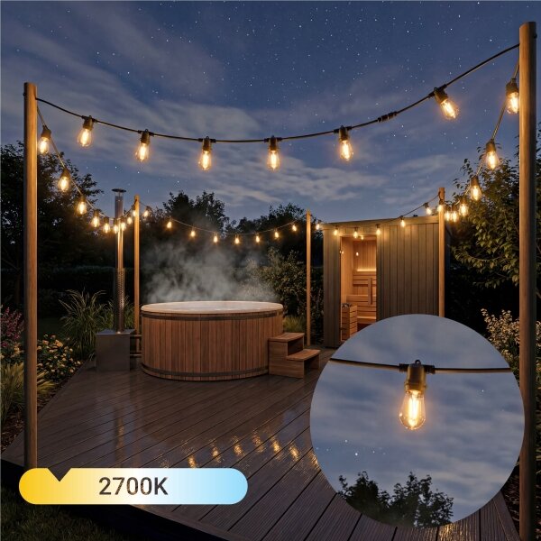 Ghirlandă decorativă LED solară reglabilă 20xE27/3V USB 2400 mAh 20,62 m IP65 negru + telecomandă
