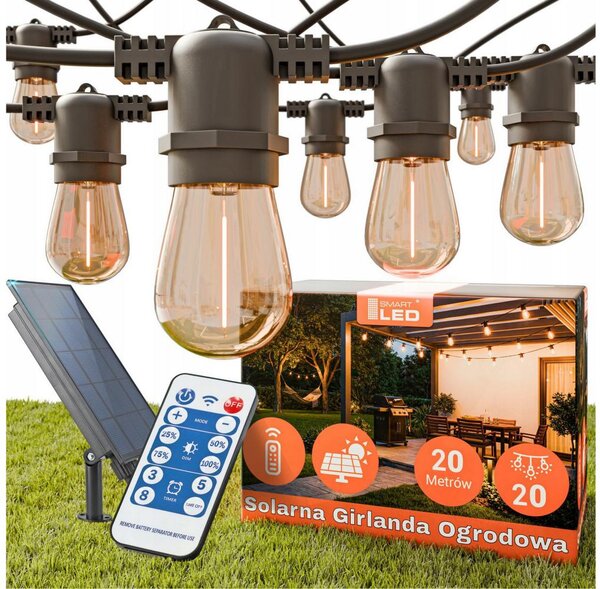 Ghirlandă decorativă LED solară reglabilă 20xE27/3V USB 2400 mAh 20,62 m IP65 negru + telecomandă