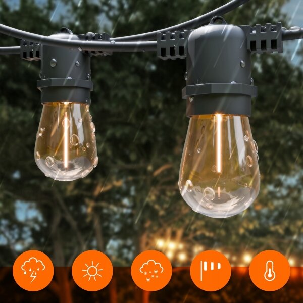 Ghirlandă decorativă LED solară reglabilă 20xE27/3V USB 2400 mAh 20,62 m IP65 negru + telecomandă