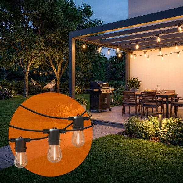 Ghirlandă decorativă LED solară reglabilă 20xE27/3V USB 2400 mAh 20,62 m IP65 negru + telecomandă