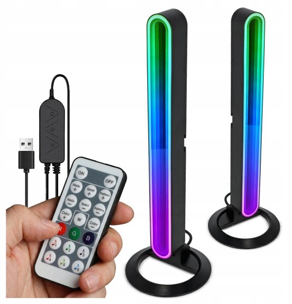 Set 2x lămpi de birou LED RGBIC reglabile, LED/5W/5V, negre + telecomandă