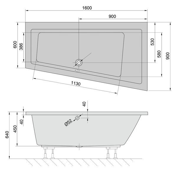 Polysan Polysan, cadă asimetrică ANDRA R 160x90x45cm, alb, 81541