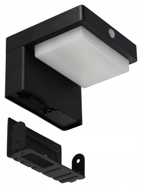 Aplica solară de perete LED cu senzor, 5W, 3,7V, 2000 mAh, IP44, neagră