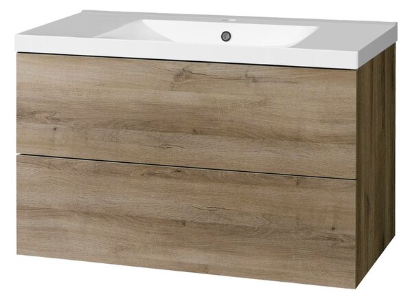Mereo, Mereo Aira, mobilier de baie cu lavoar din marmură turnată 101 cm, stejar Halifax, MER-CN742M