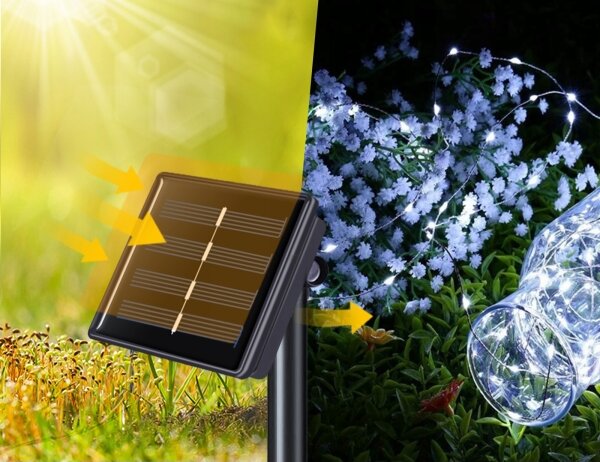 Ghirlandă solară decorativă cu LED, 200 LED/1,2 V, 800 mAh, 12 m, IP44, negru