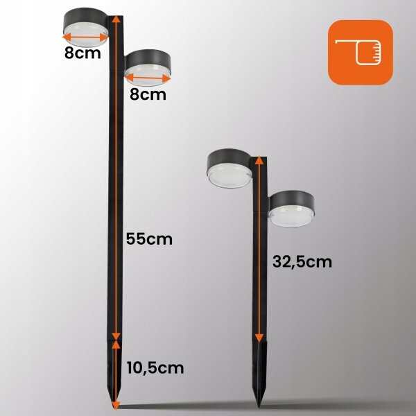Lampă solară LED 2xLED/1W/3,7V 1200 mAh 55 cm IP65 neagră