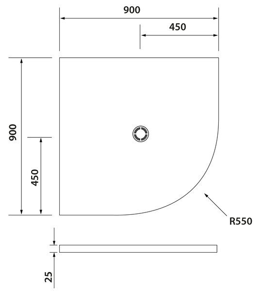 Polysan Polysan, cadă de duș FLEXIA din marmură turnată, sfert de cerc, dimensiune reglabilă, 90x90cm, R550, 91181