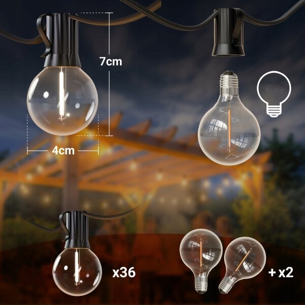 Ghirlandă LED decorativă pentru exterior 36xE12/1W/230V 22,35 m IP65 neagră