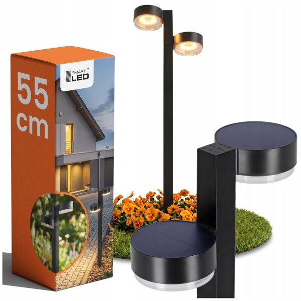 Lampă solară LED 2xLED/1W/3,7V 1200 mAh 55 cm IP65 neagră
