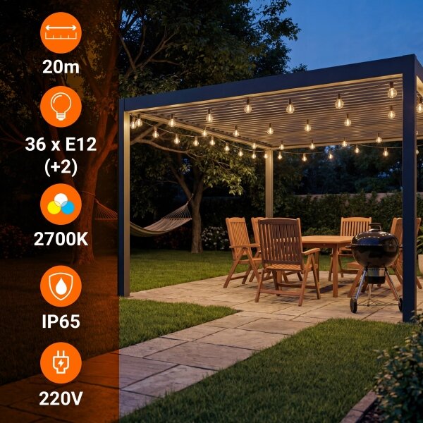 Ghirlandă LED decorativă pentru exterior 36xE12/1W/230V 22,35 m IP65 neagră