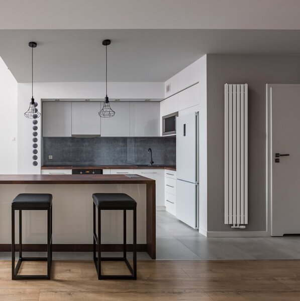 Regnis LUXAR, radiator 290x1000mm cu conexiune centrală 50mm, 438W, alb mat (RAL 9003), LUXAR100/29/D50/ALB