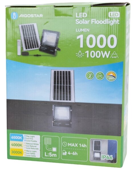 Aigostar-LED Proiector LED solar/100W/3,2V 2000mAh 3000K/4000K/6500K IP66 + telecomandă
